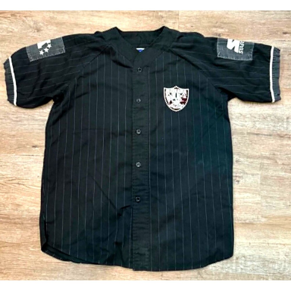Vintage 1990's Starter LA Raiders Pinstrip Baseball Jersey NFL XL Black Rare